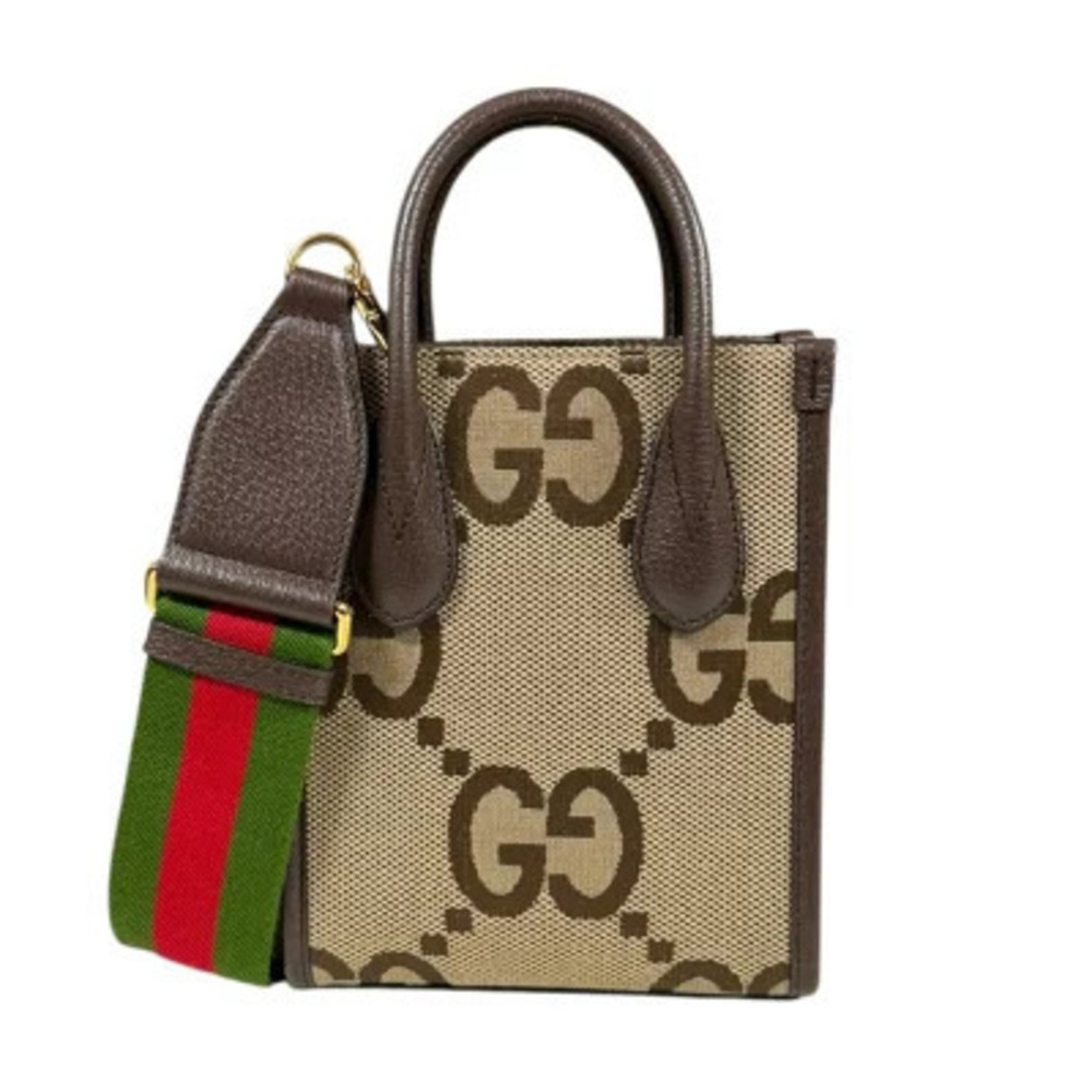 Gucci Tote Bag Jumbo GG Shoulder Leather Beige Cream